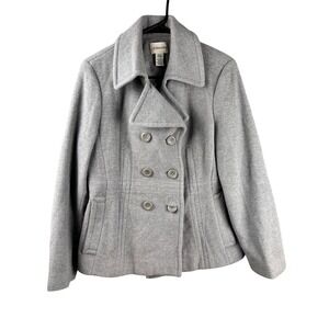 St Johns Bay‎ Gray Peacoat Womens Petite Medium Classic Heritage Coat Fit